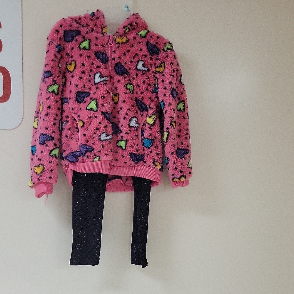 Kidgets 2-PC Fur Jacket Sparkling Long Pants Set Pink & Black Size 3T